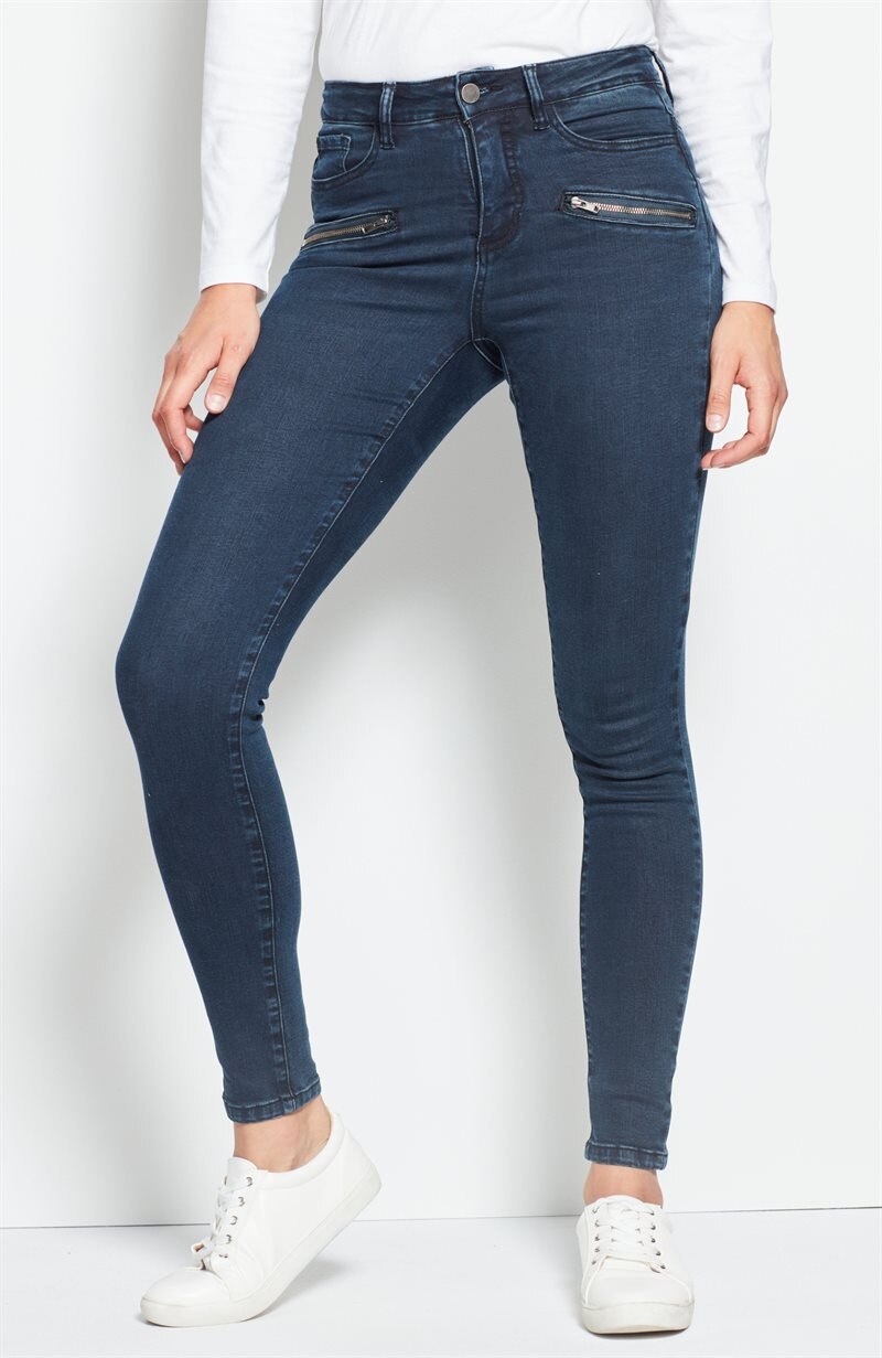 Smalle 5-lommers jeans i mørk denim
