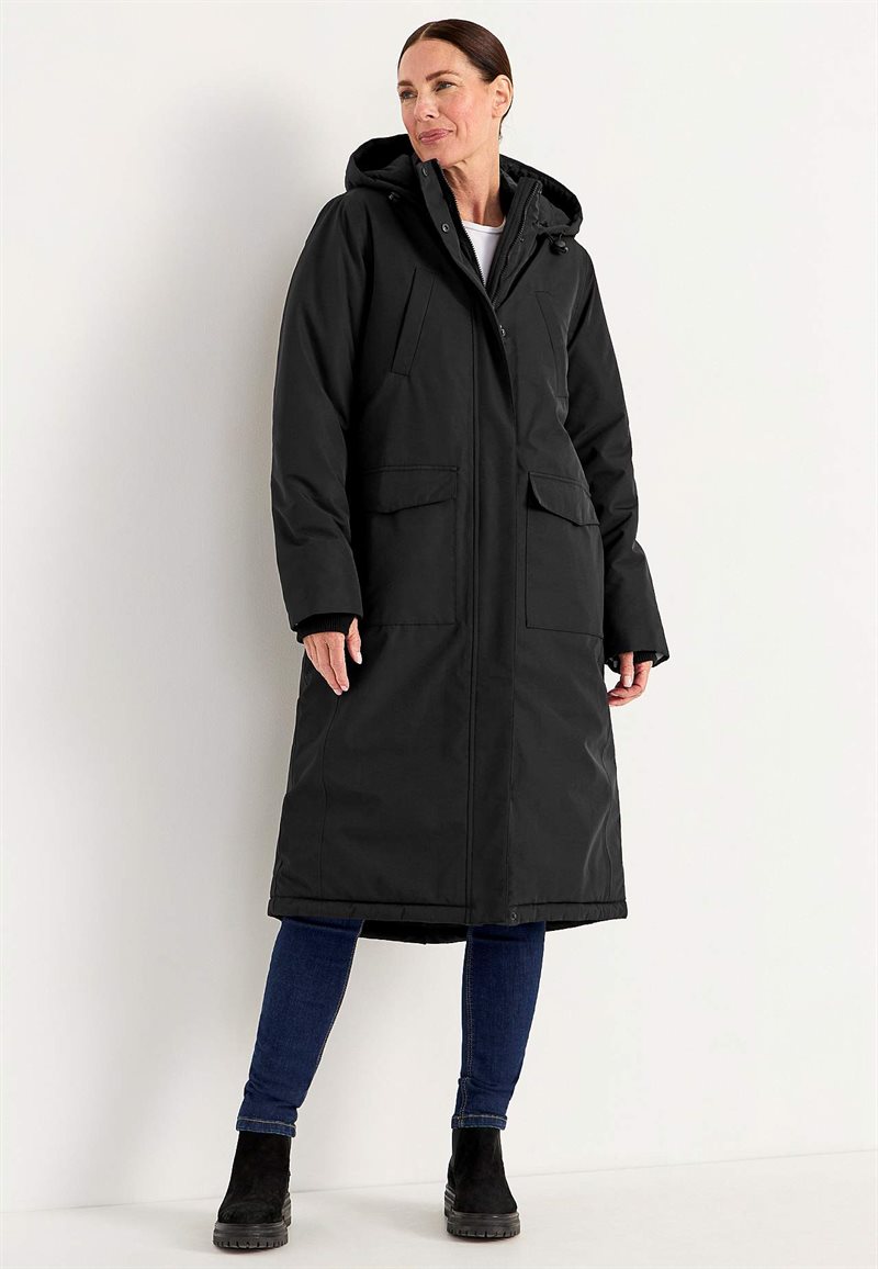 Funktionel, varmt foret, lang parka