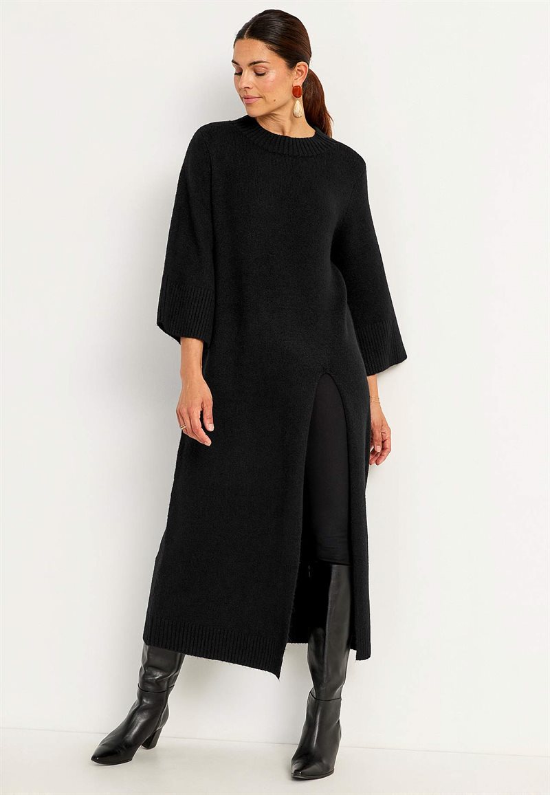 Strikket kjole med høj slids