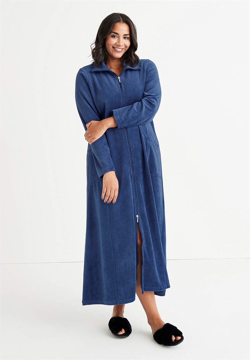 Velour, lang morgenkåbe Wilma