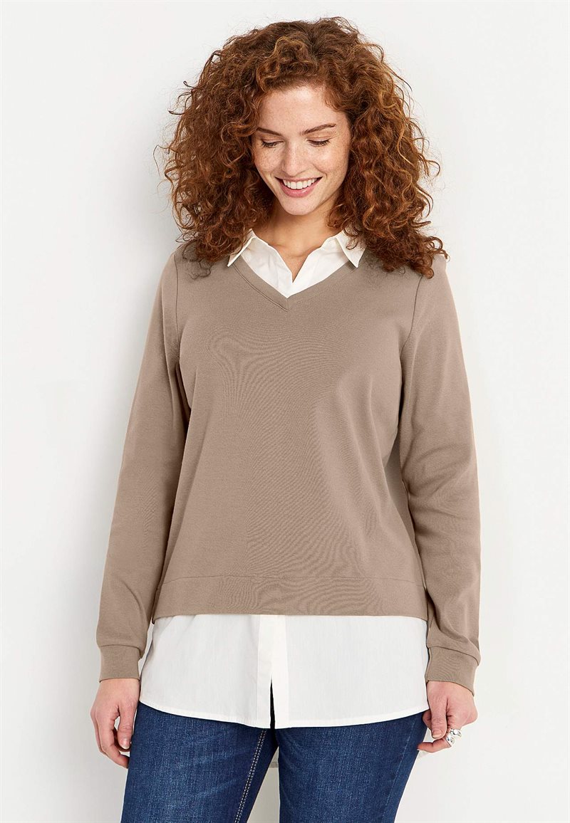 Jerseytop med syet skjorte krave