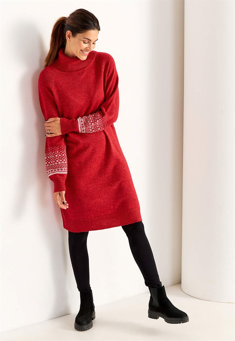 Strikket kjole med jacquardmønstrede ærmer