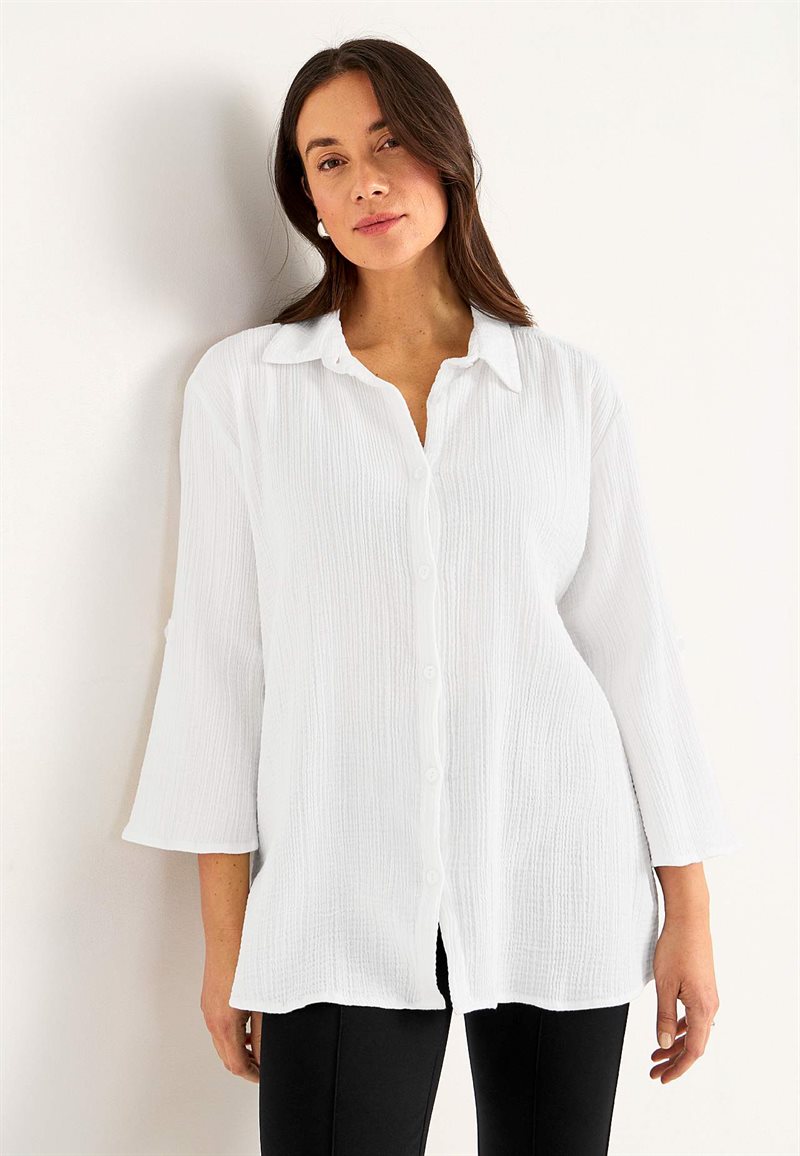 Lang skjorte i rynket bomuld