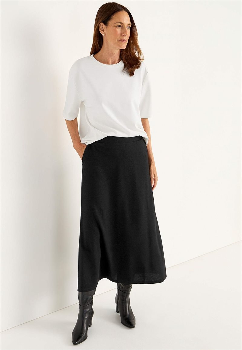 Jerseynederdel med svaj med lommer