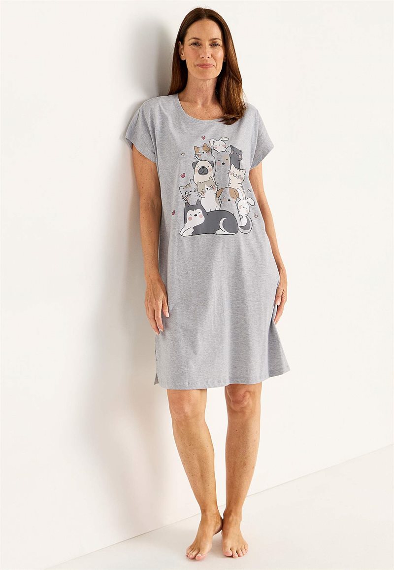 Kortærmet natkjole i bomuld