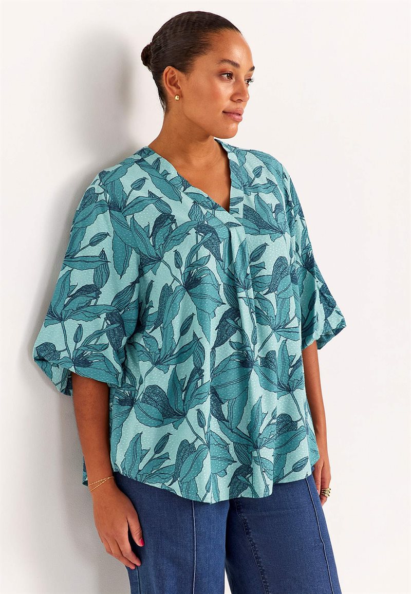 Vævet bluse med pufærme