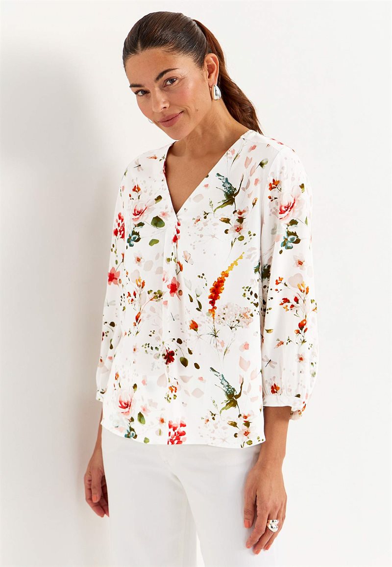Vævet bluse med et blomstermønster