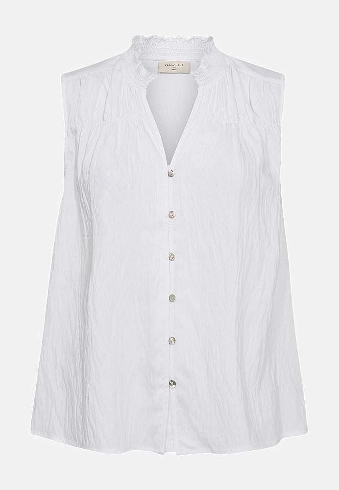 Ærmeløs bluse med rynkedetaljer