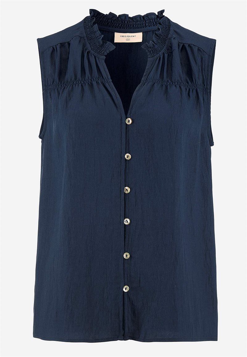 Ærmeløs bluse med rynkedetaljer