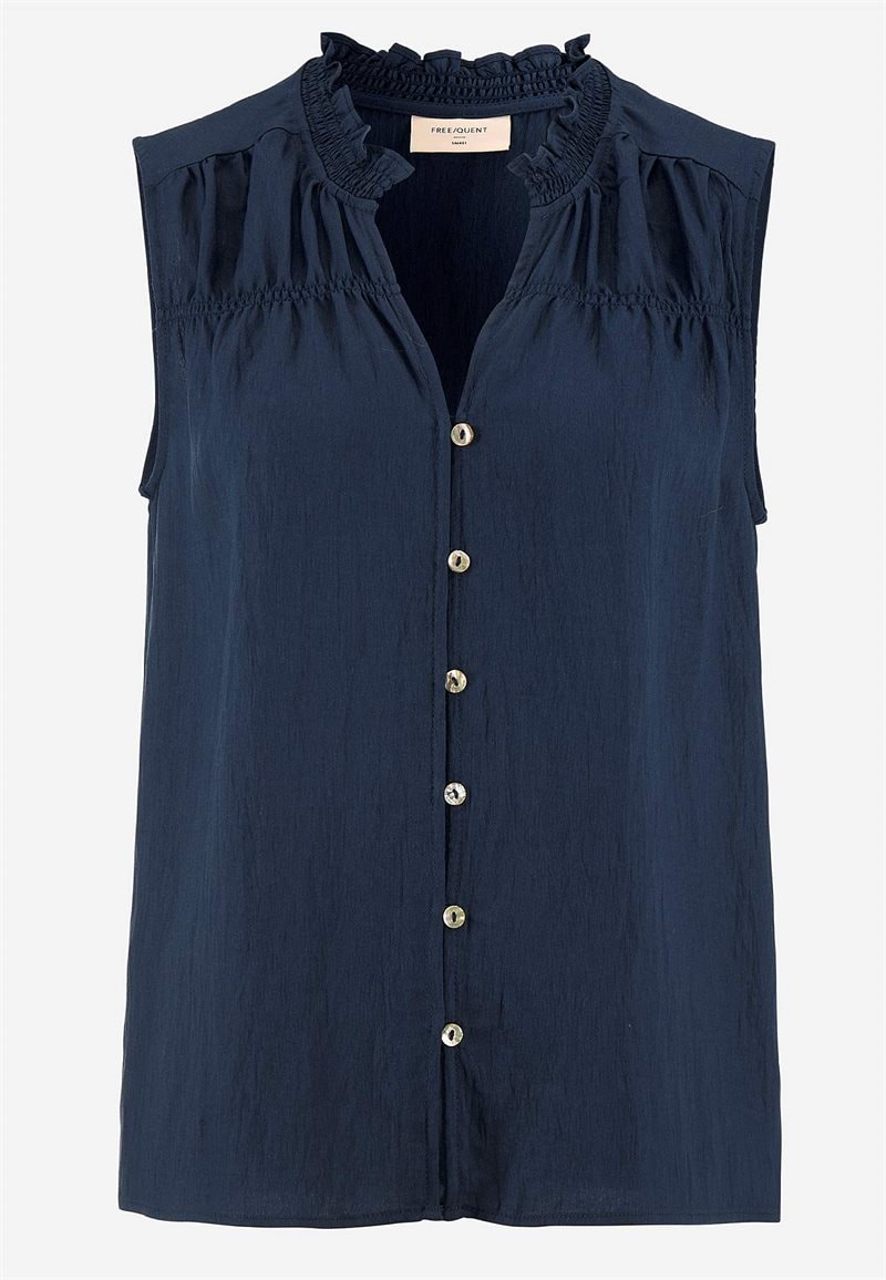 Ærmeløs bluse med rynkedetaljer