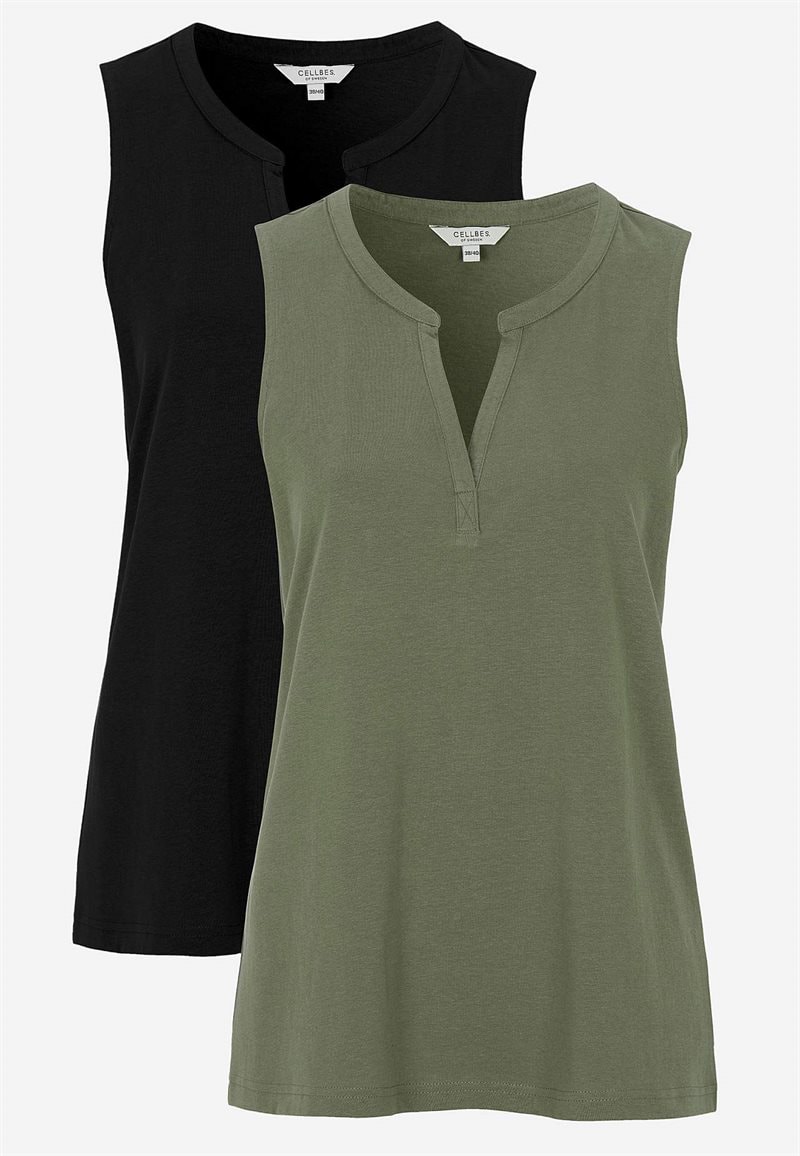 Ærmeløs top i økologisk bomuld 2-pack