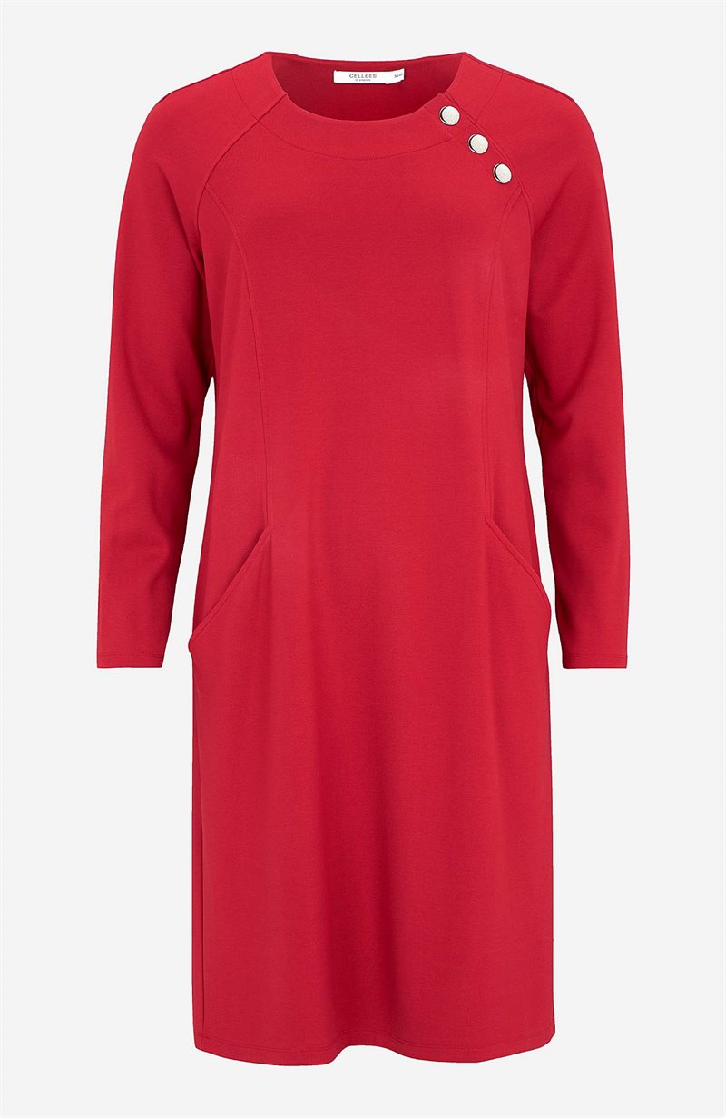 Jerseykjole med knapdekoration