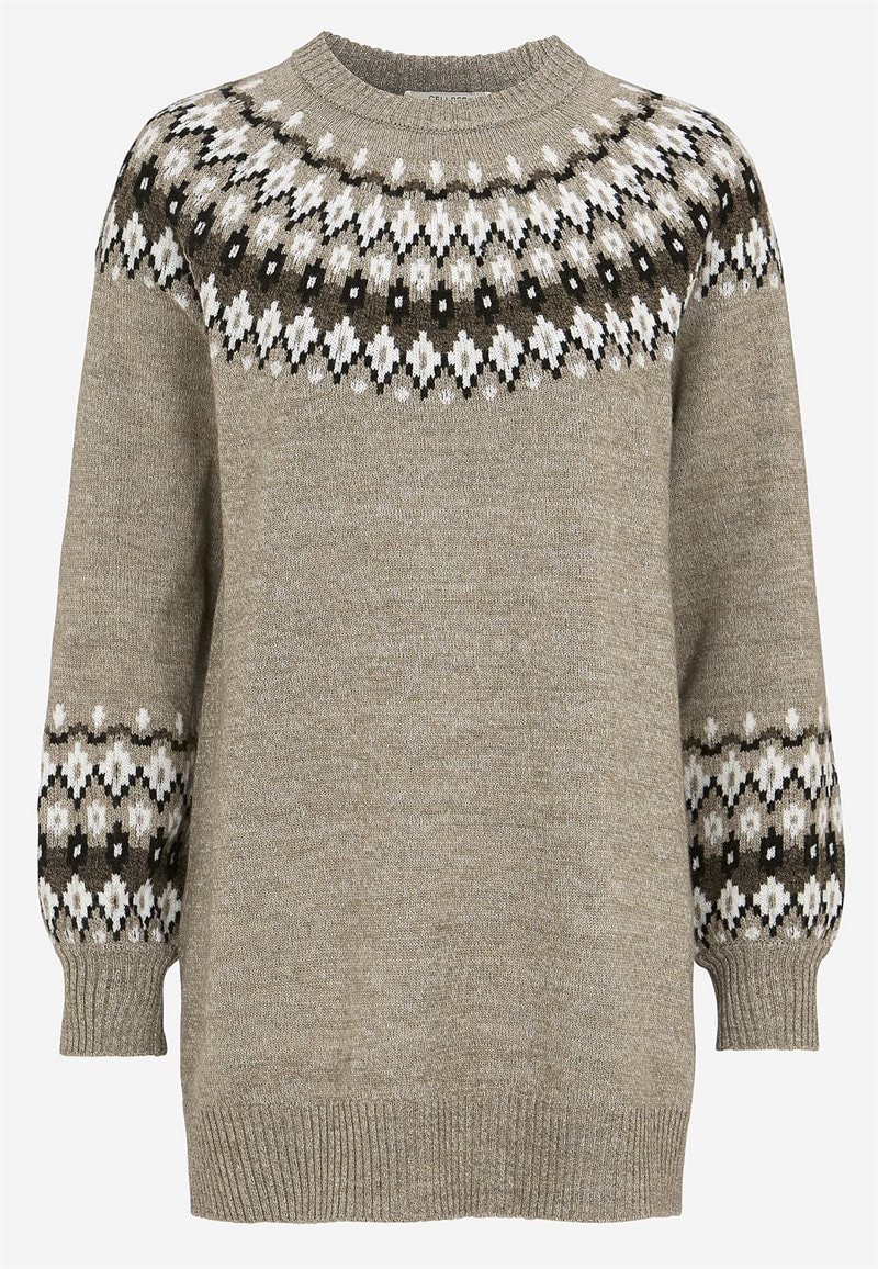 Strikket, jacquardmønstret trøje