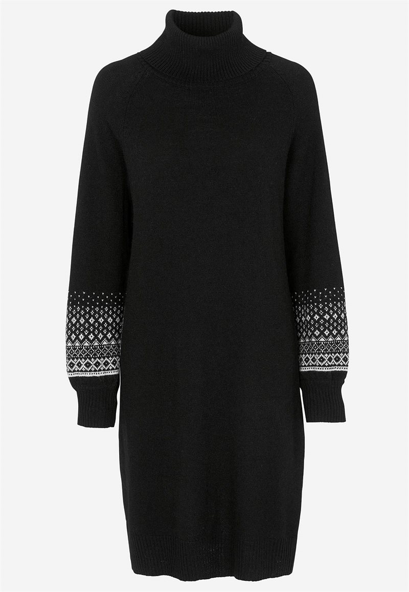 Strikket kjole med jacquardmønstrede ærmer