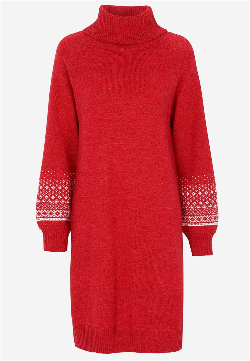 Strikket kjole med jacquardmønstrede ærmer