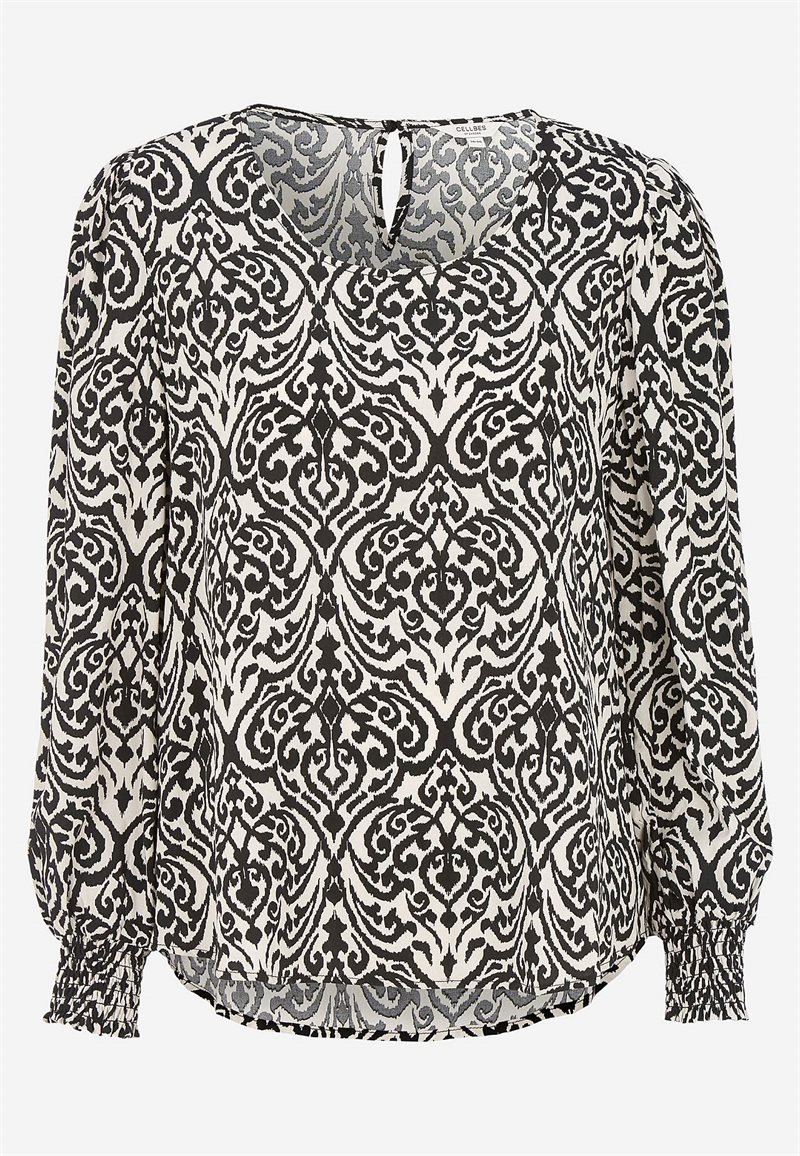 Bluse med smock ved manchetterne