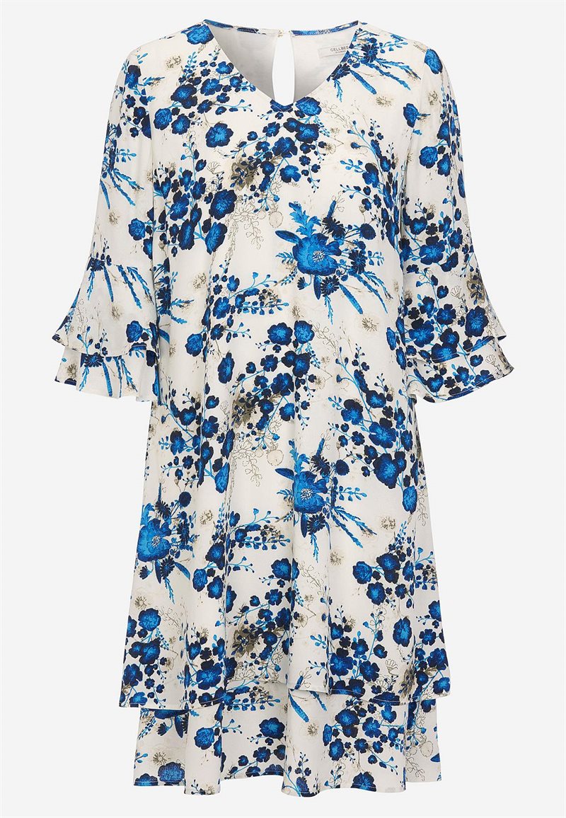 Sommeragtig festkjole med volanter