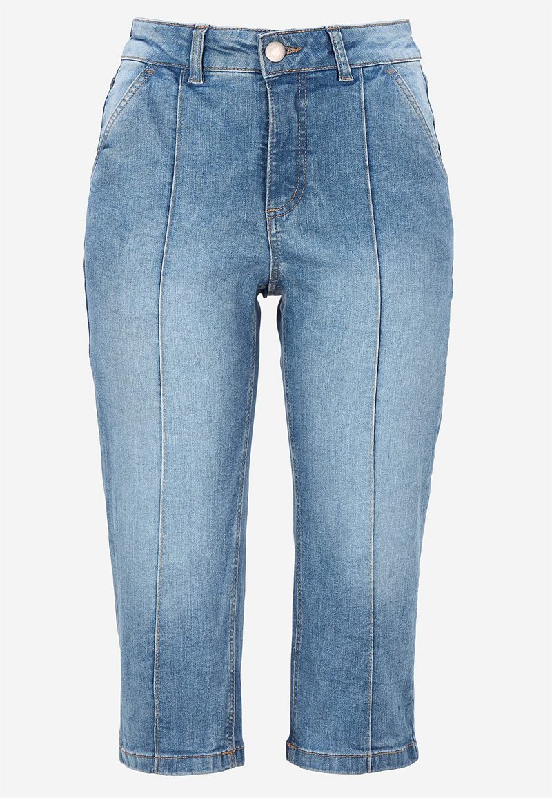 Elastiske crop jeans med syet pressefold Elastiske crop jeans med syet pressefold