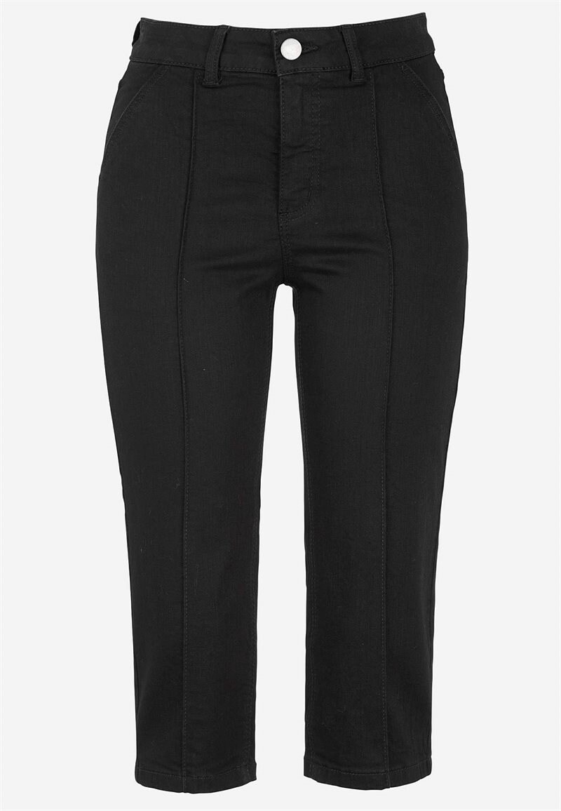 Elastiske crop jeans med syet pressefold