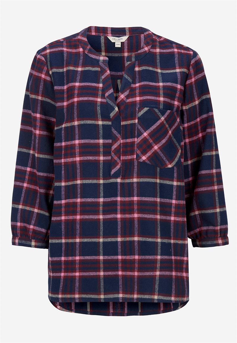 Bluse i flonel med brystlomme