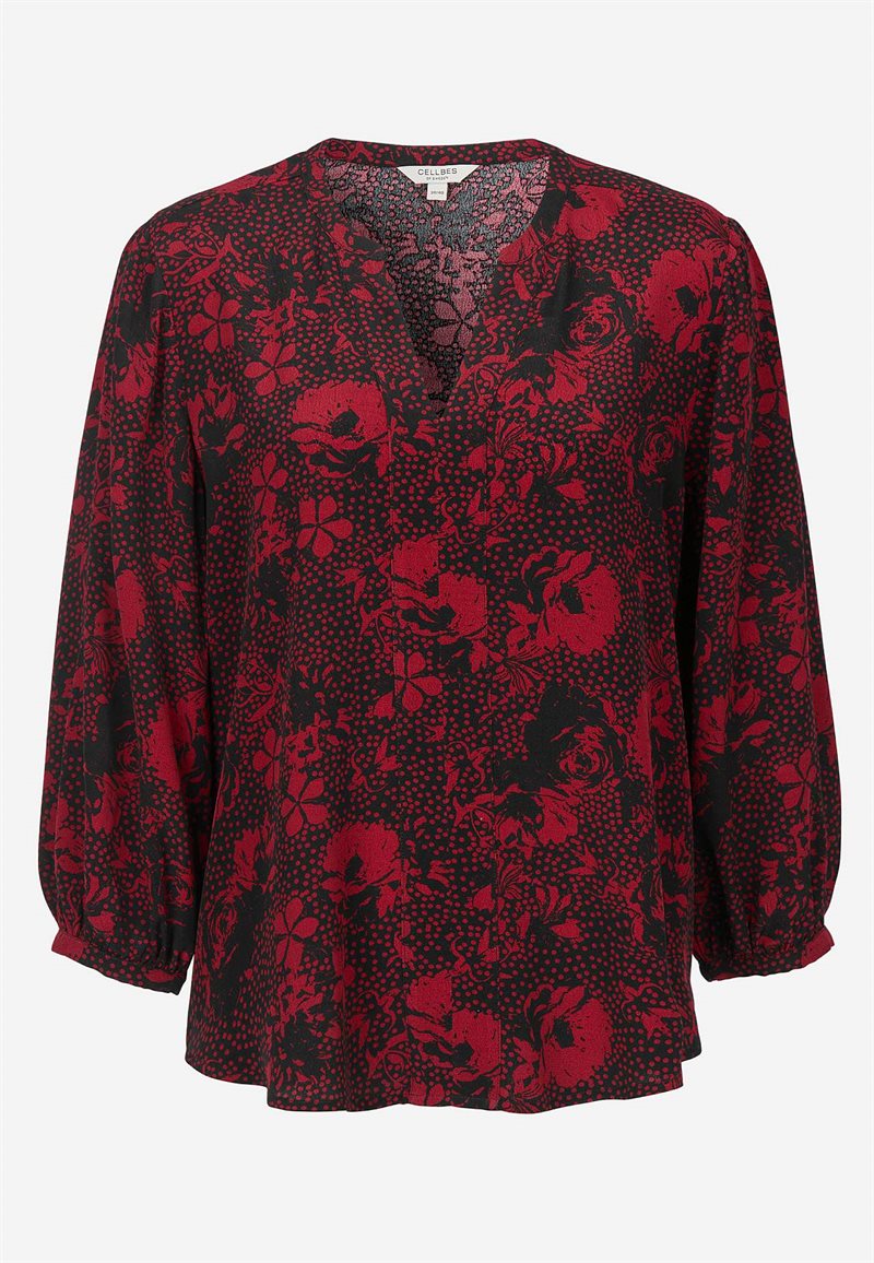 Vævet, mønstret bluse