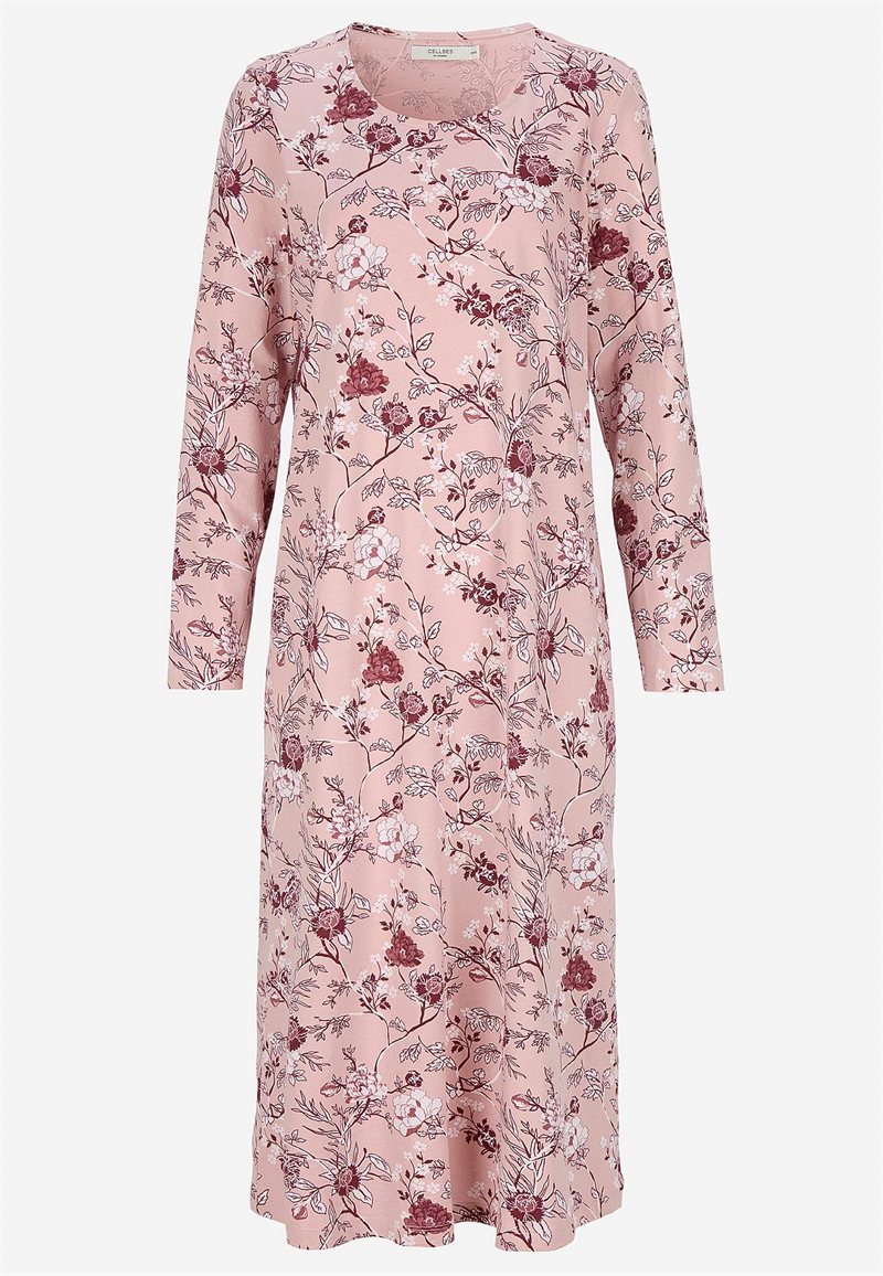 Blomstret natkjole med lange ærmer