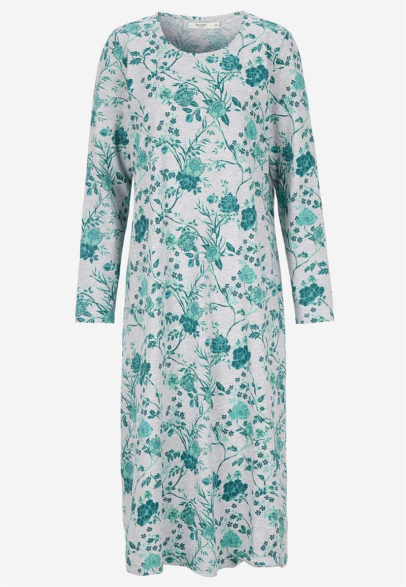 Blomstret natkjole med lange ærmer