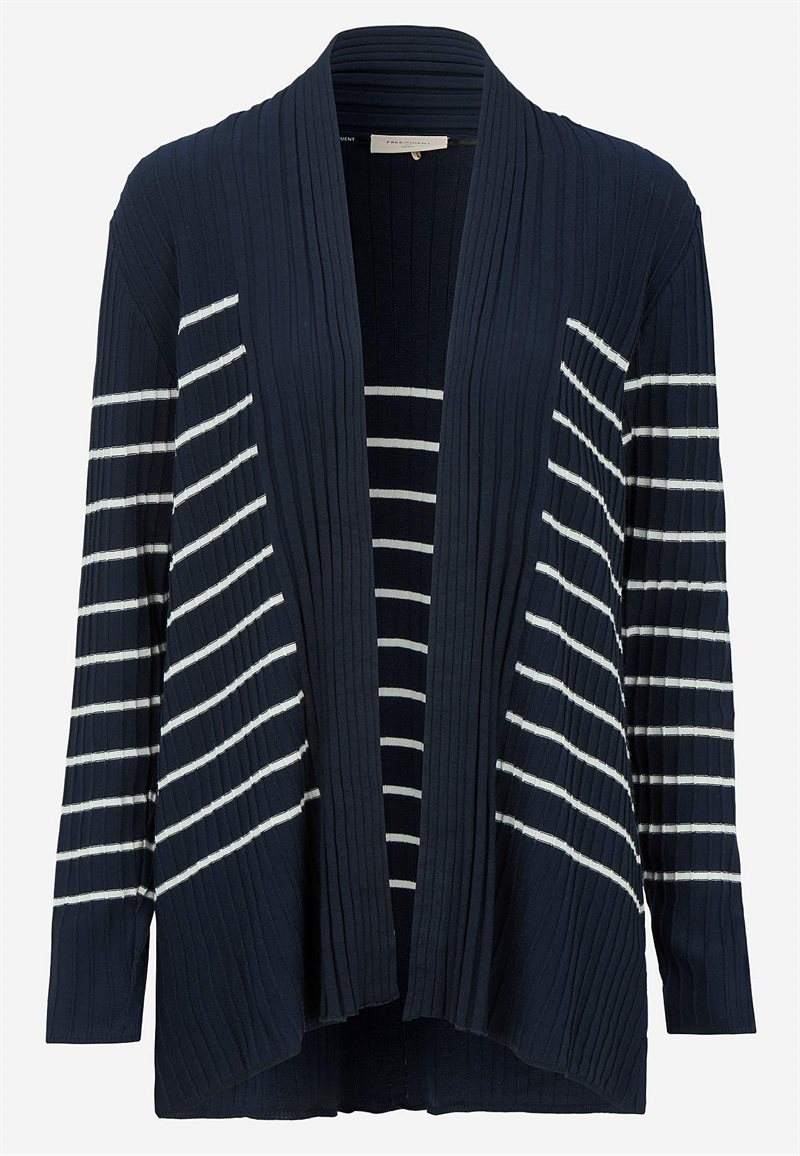 Fintstrikket, stribet cardigan