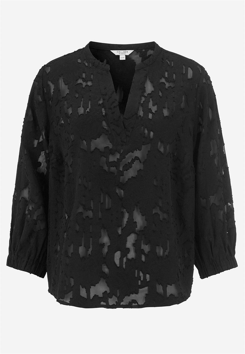 Jacquardvævet, næsten gennemsigtig bluse