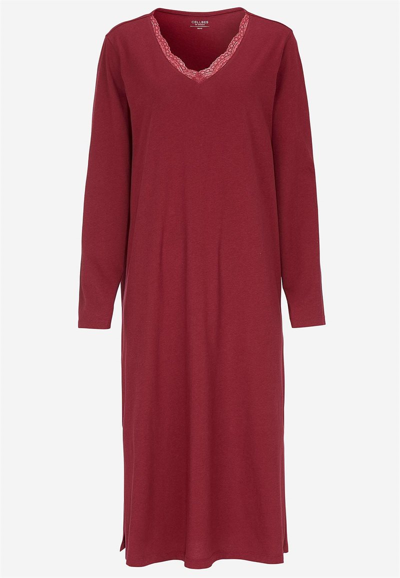 Lang natkjole med blondekant