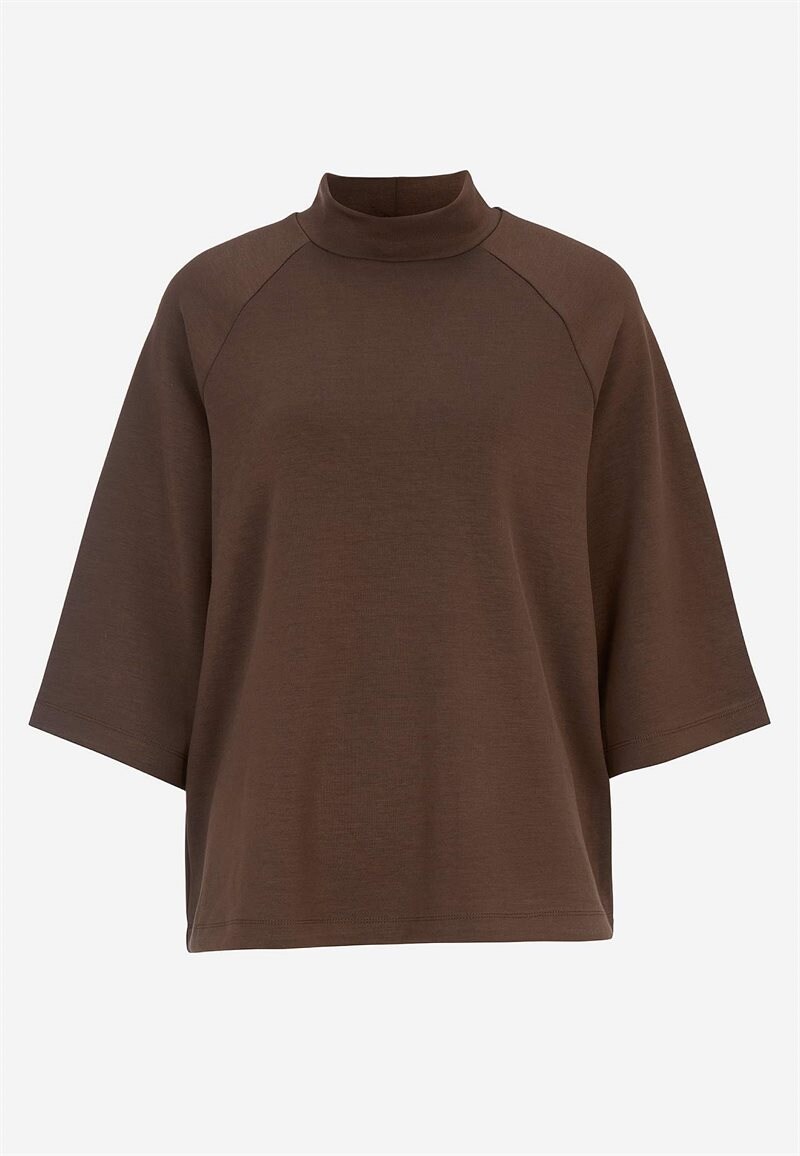 Superblød jerseytop med lav rullekrave