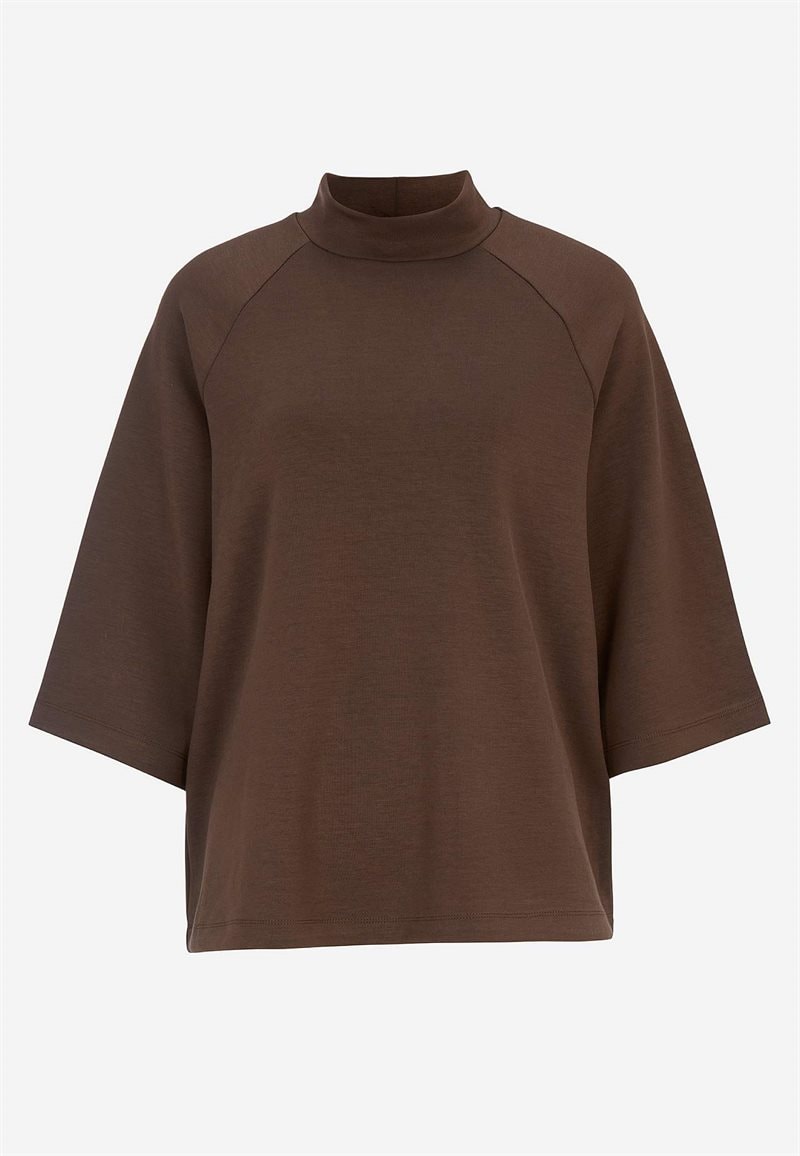 Superblød jerseytop med lav rullekrave