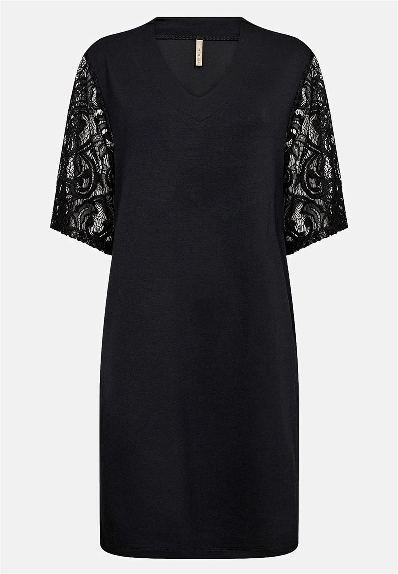 Superblød jerseykjole med blondeærmer