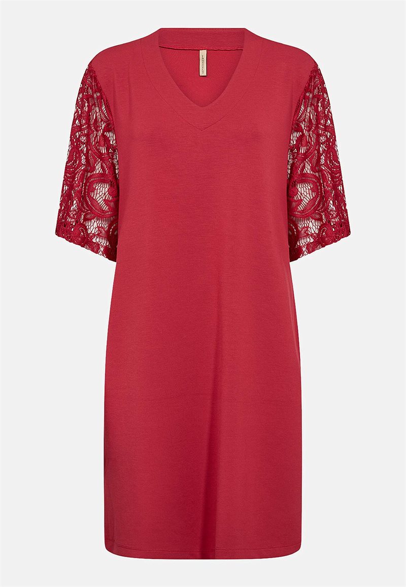 Superblød jerseykjole med blondeærmer