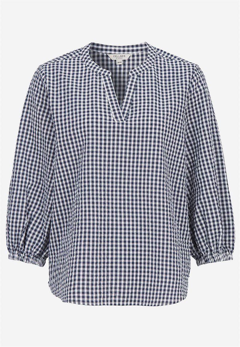 Småternet bluse i seersucker