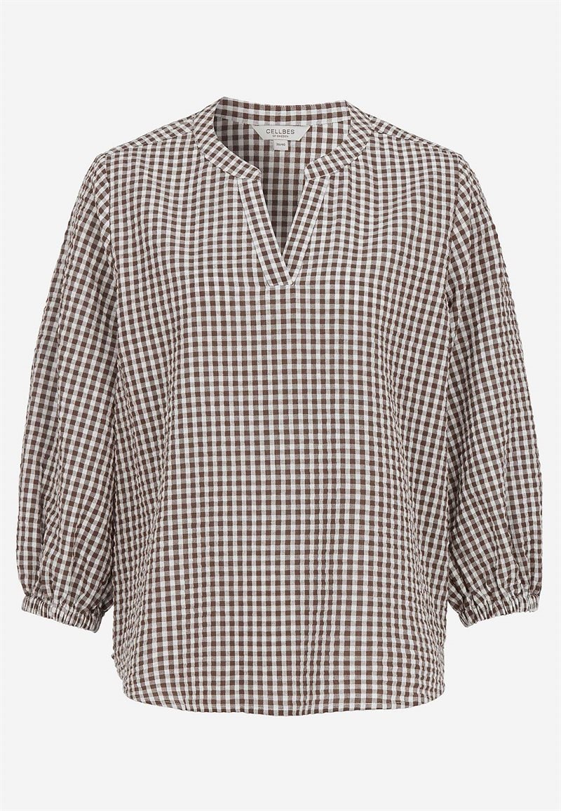 Småternet bluse i seersucker
