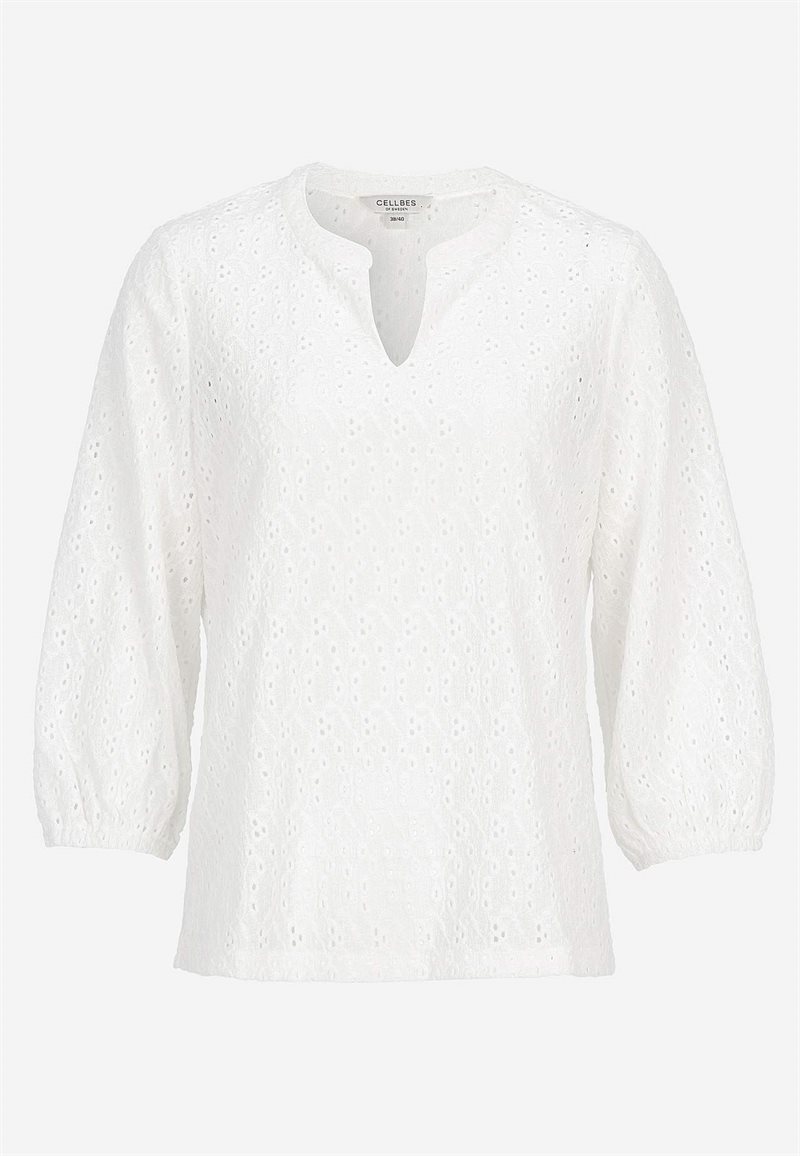 Jerseytop med broderet hulmønster