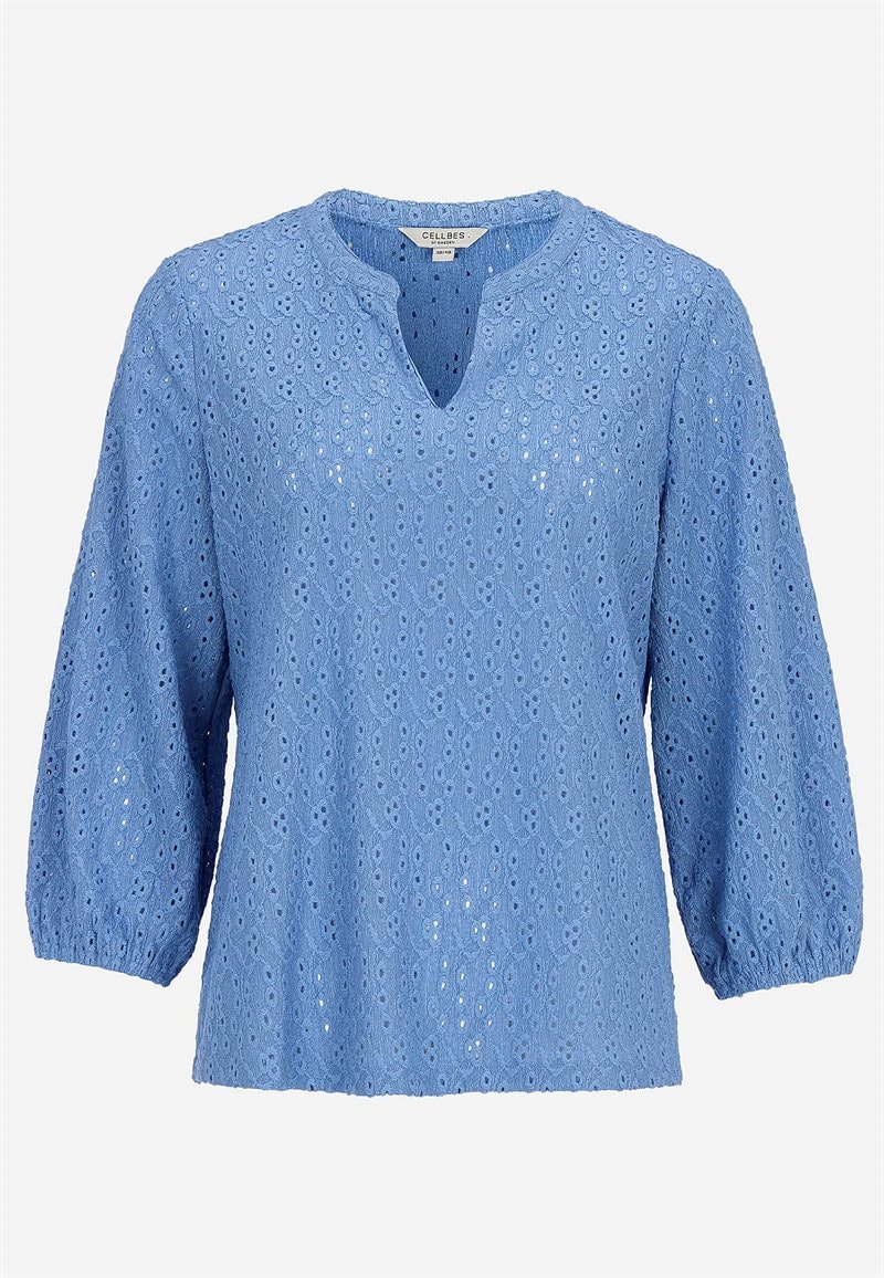 Jerseytop med broderet hulmønster