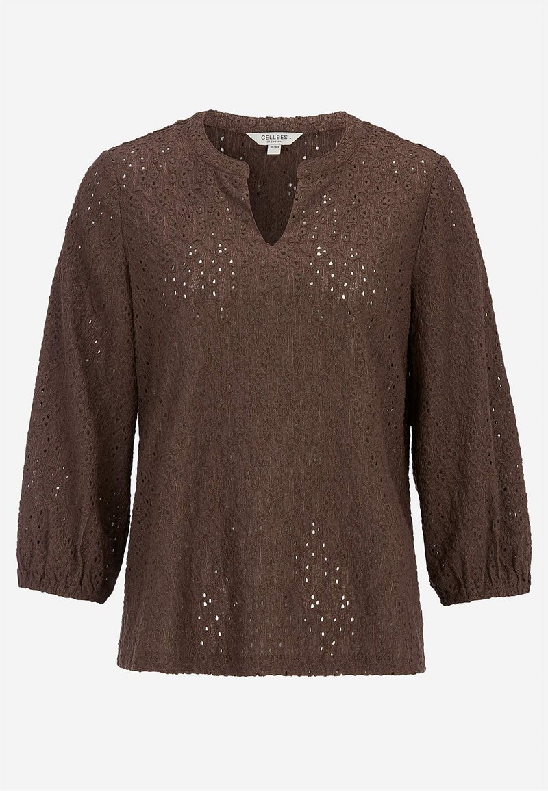 Jerseytop med broderet hulmønster