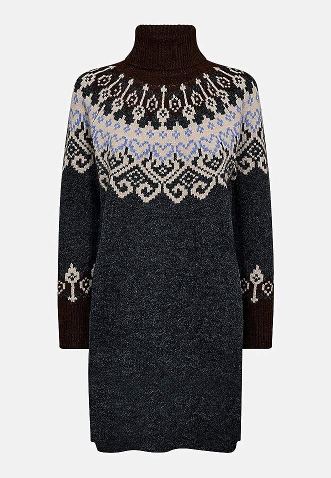 Strikket kjole med jacquardmønster