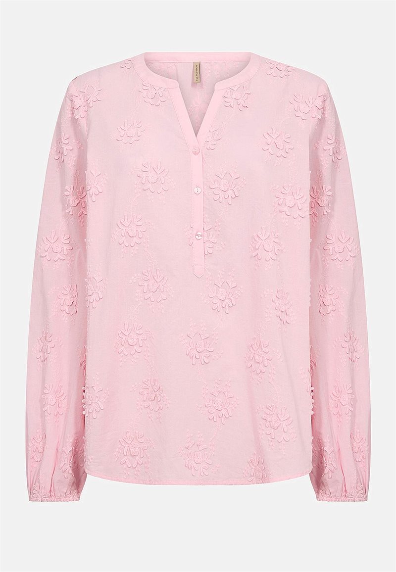 Bomuldsbluse med blomsterapplikationer