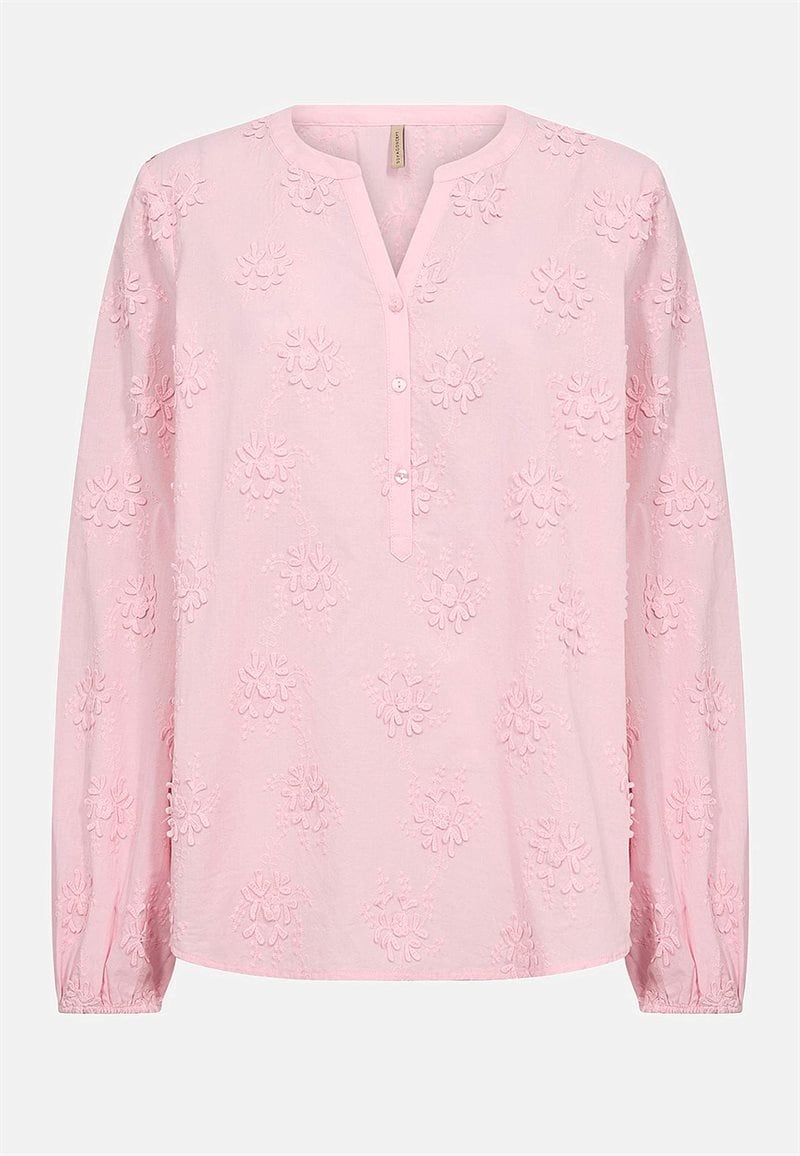 Bomuldsbluse med blomsterapplikationer