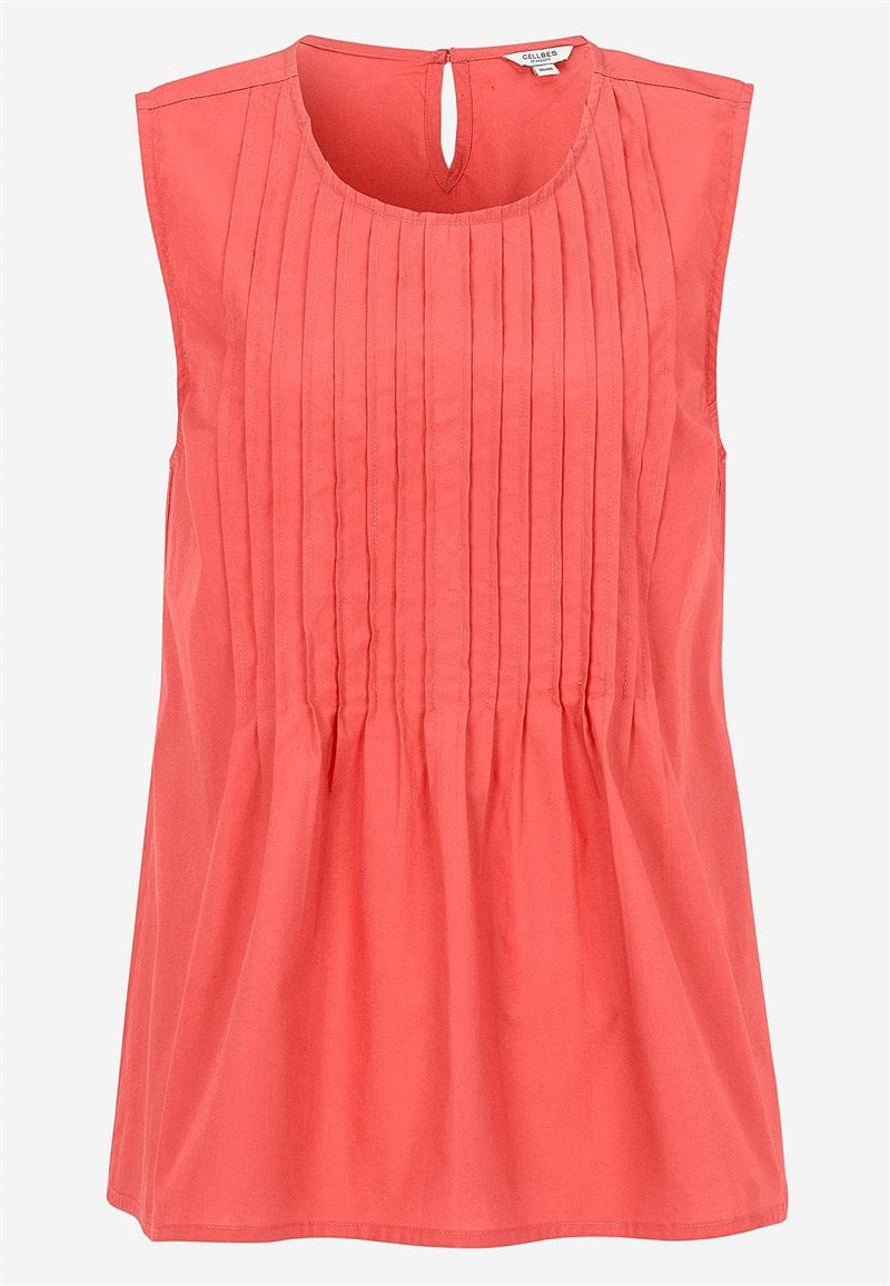 Ærmeløs bluse i bomuldspoplin