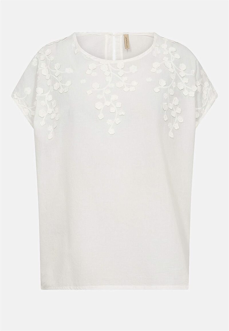 Bluse med blomsterapplikationer og broderi