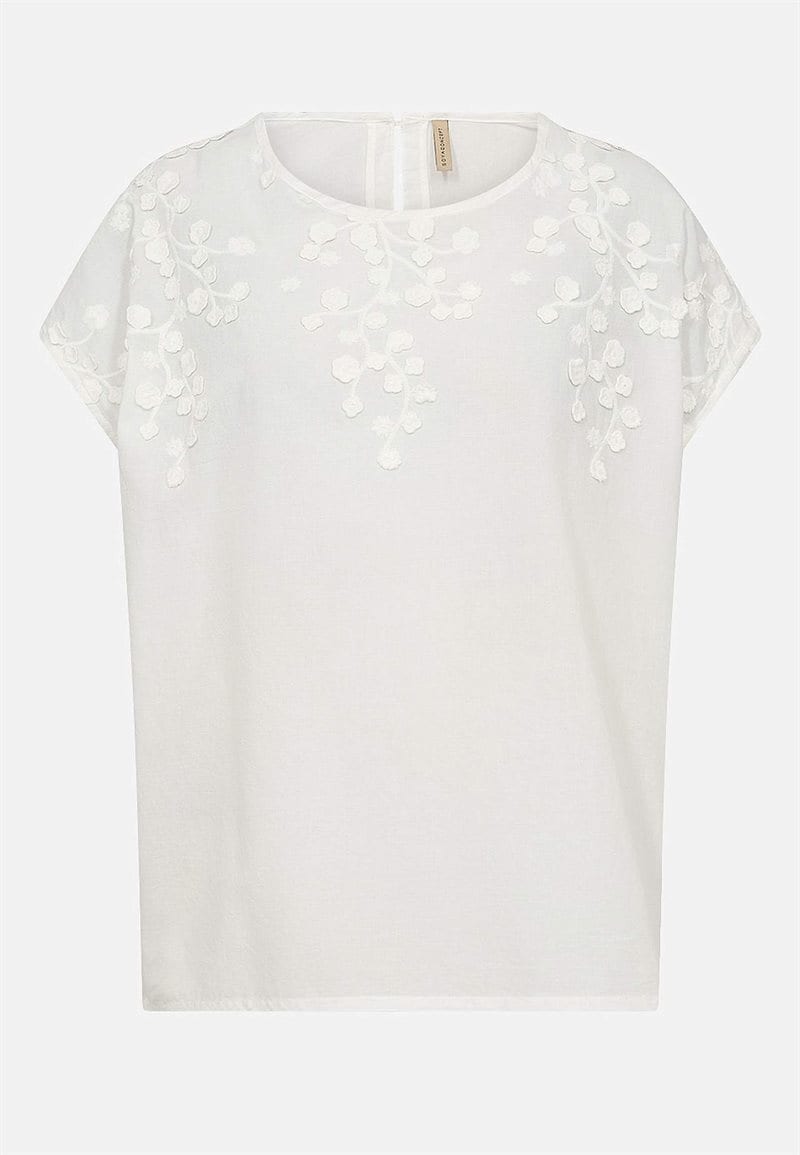 Bluse med blomsterapplikationer og broderi
