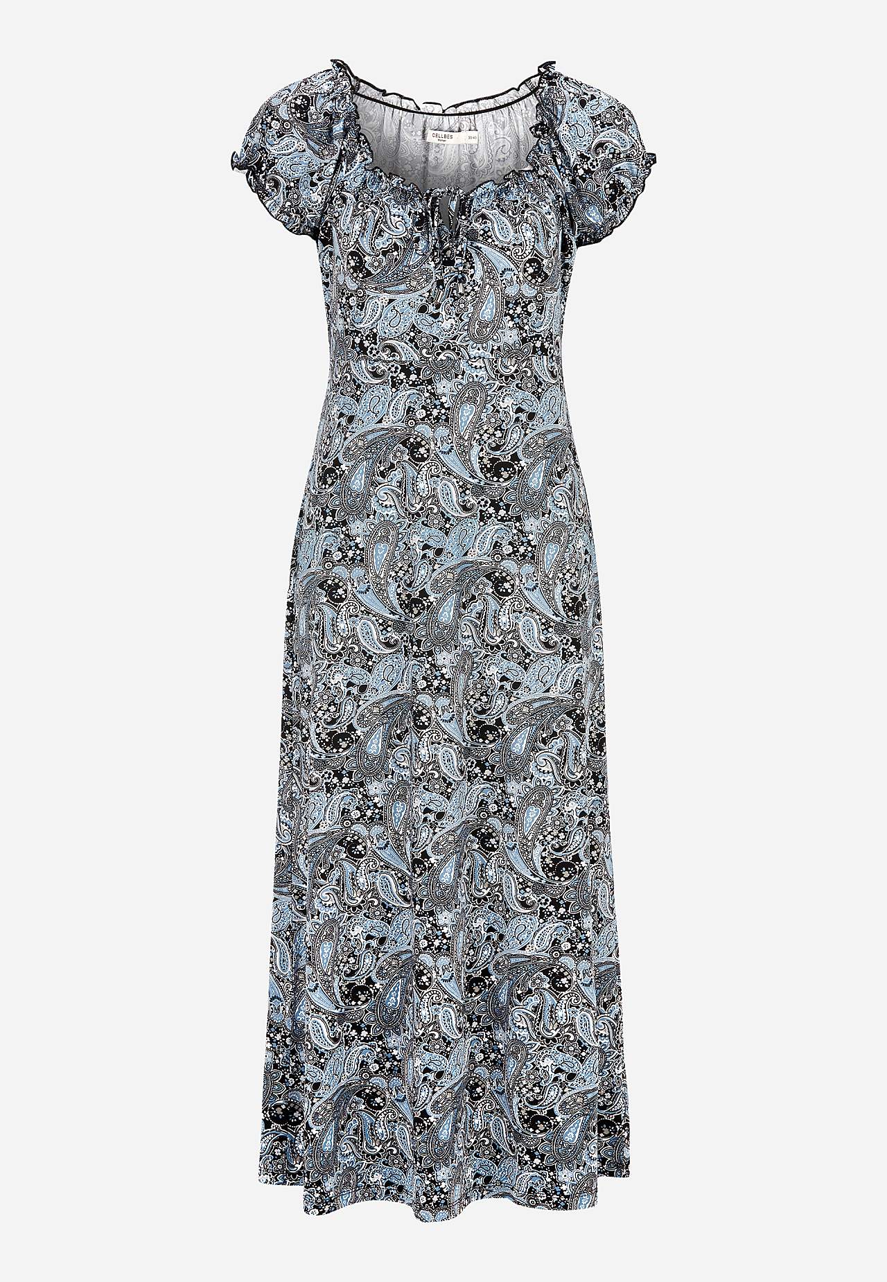 Lang, mønstret off-shoulder-kjole Monica