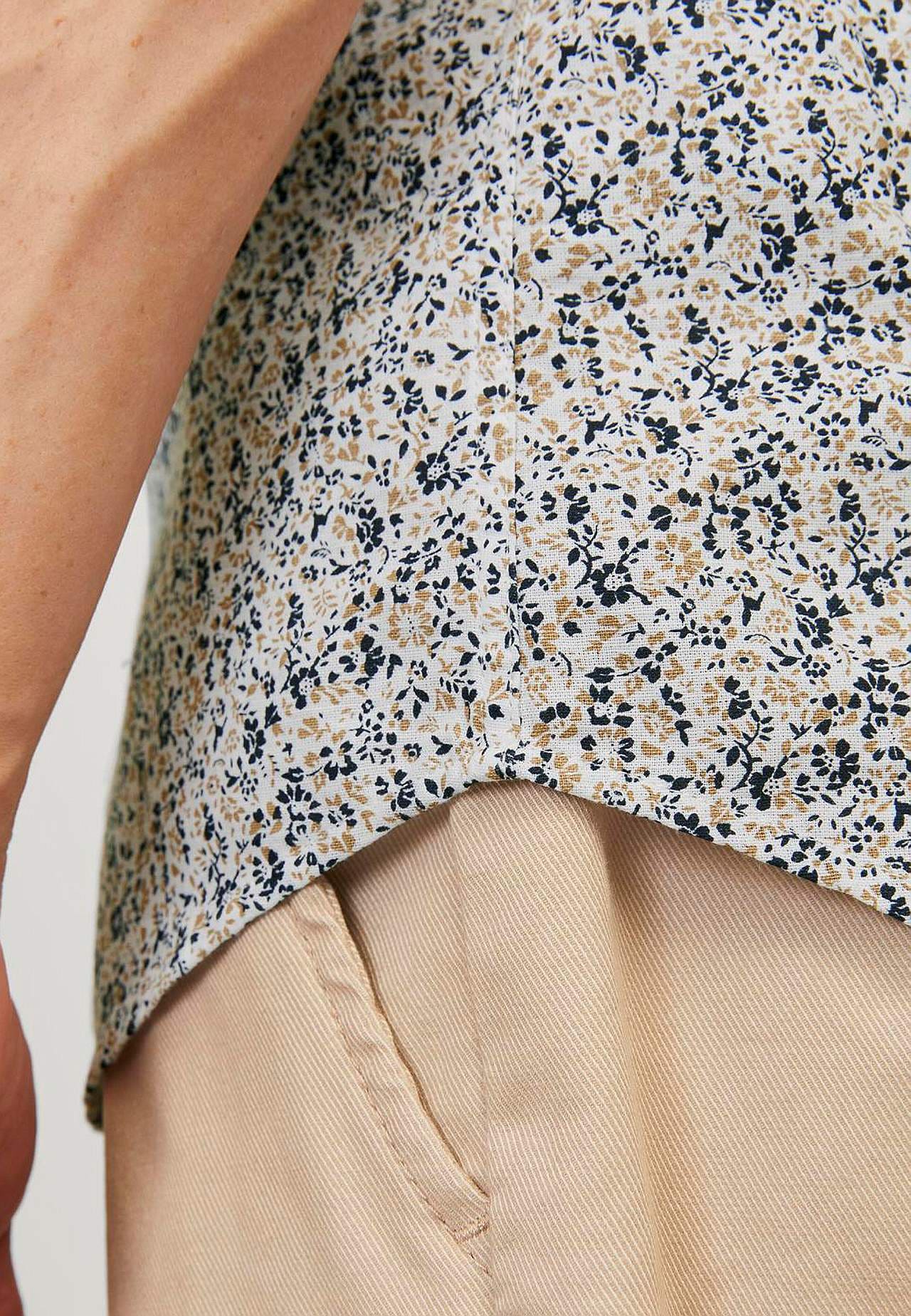 Mønstret skjorte i bomuld- og linnedblanding