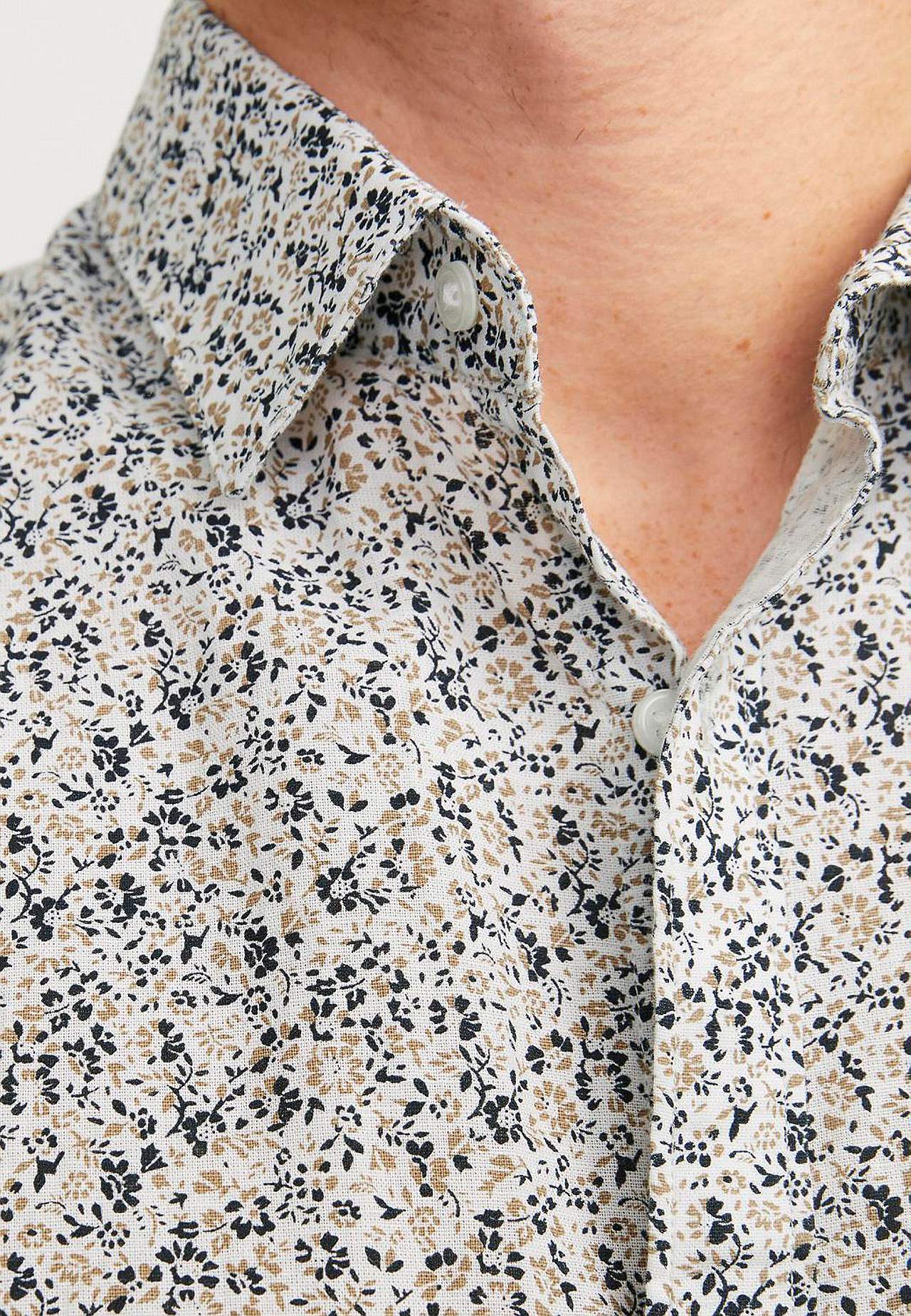 Mønstret skjorte i bomuld- og linnedblanding