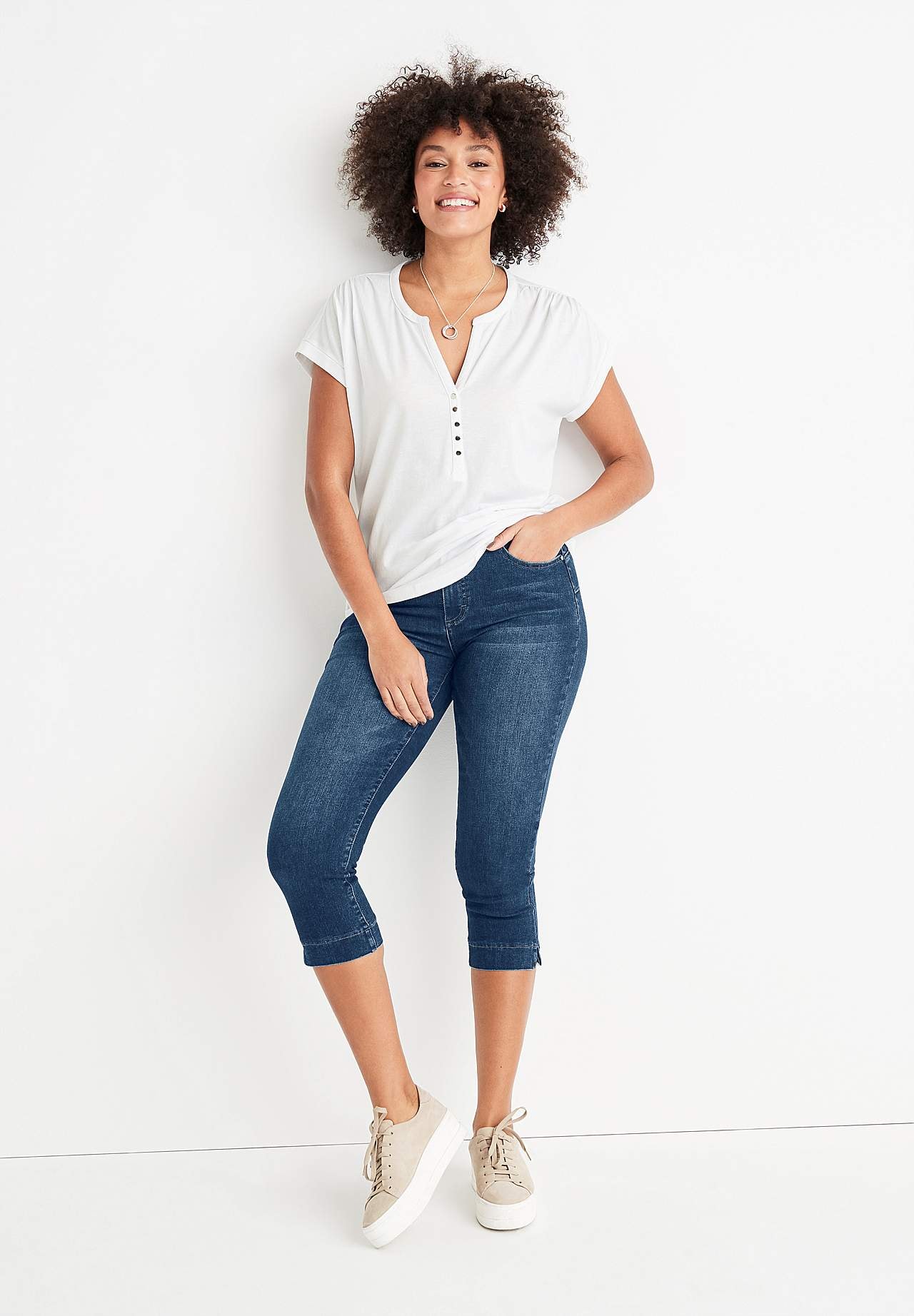 Elastiske crop jeans med shaping-effekt