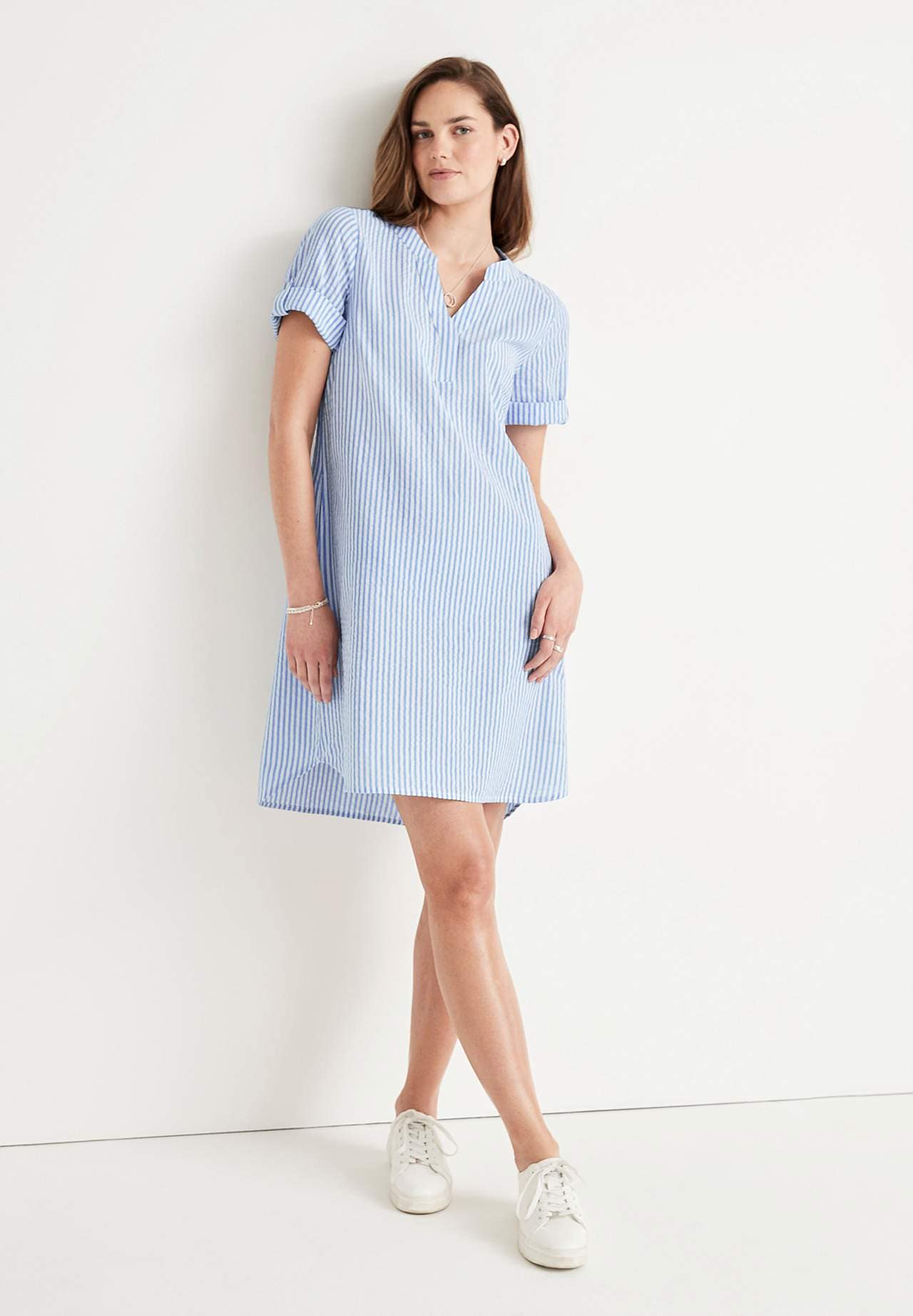 Stribet kjole i seersucker